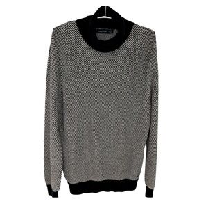 VINTAGE Nautica 100% Cotton Black and White Knit Patterned Turtleneck Sweater